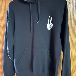 Artist Union Clothing Co Black Skeleton Hand Peace Sign Hoodie Sweatshirt